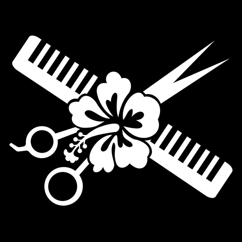 HAIR STYLIST HAIR DRESSER SALON SCISSORS DECAL STICKER TRUCK SUV HIBISCUS A1001