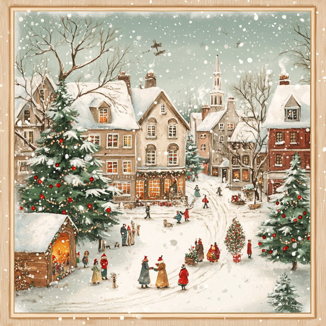 2PC 18ix18inch Winter Paint decal with frame style, wall mural, Holiday Wall De