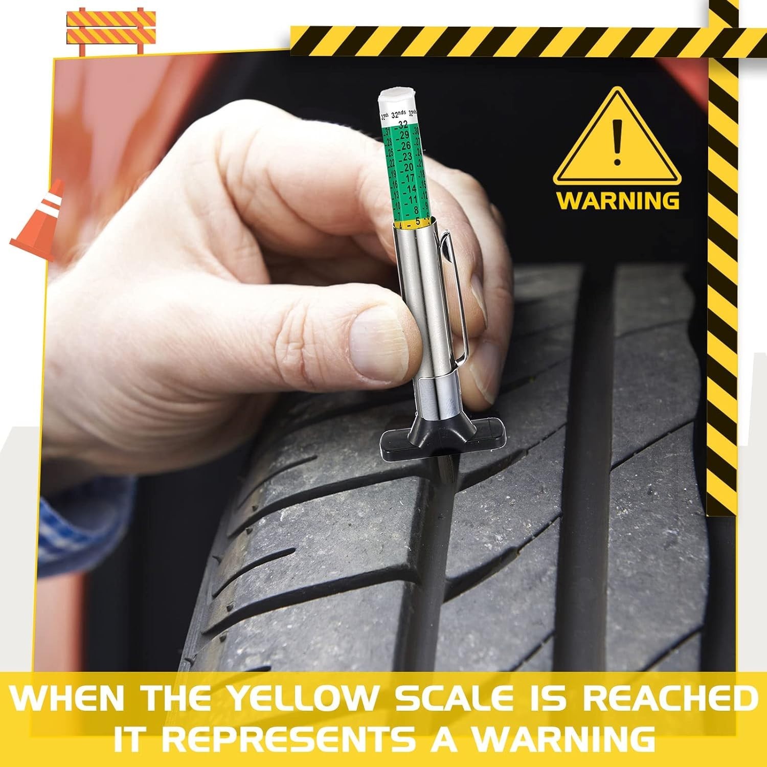 100 PCS Tyre Tread Depth Gauge Color Coded Tool Accurate Measurement Green