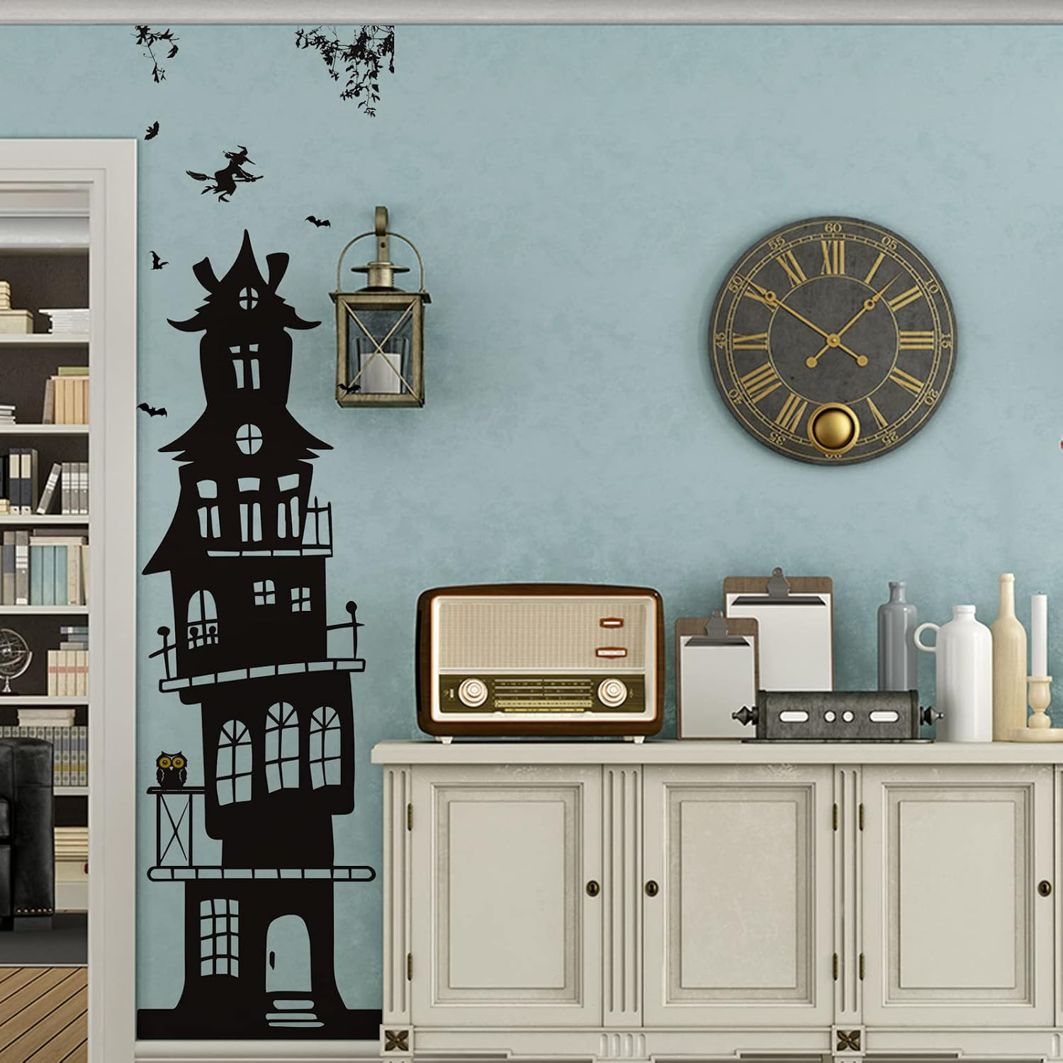 3 Sheets Halloween Wall Decals Removable DIY Bat Castle Stickers | Large Black H
