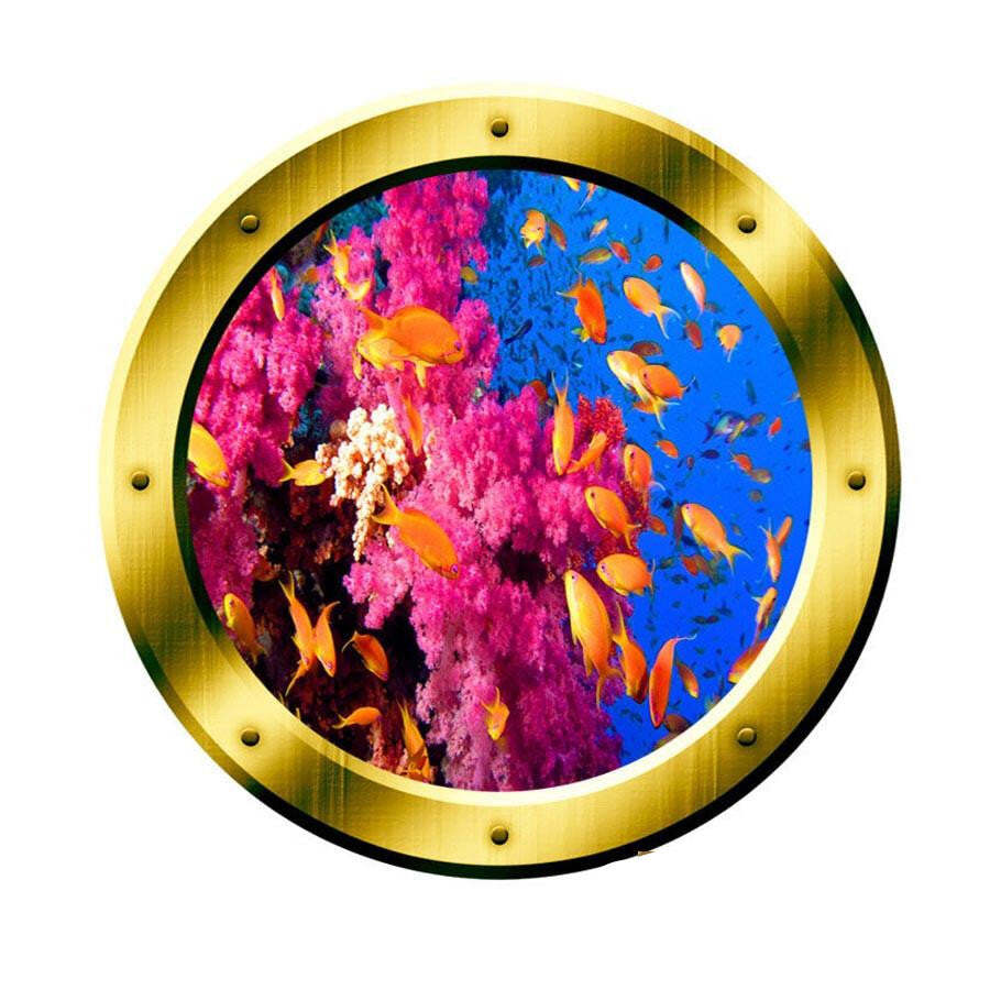 School of Fish Underwater Gold Porthole Scene Vinyl Wall Decal VWAQ – GP2
