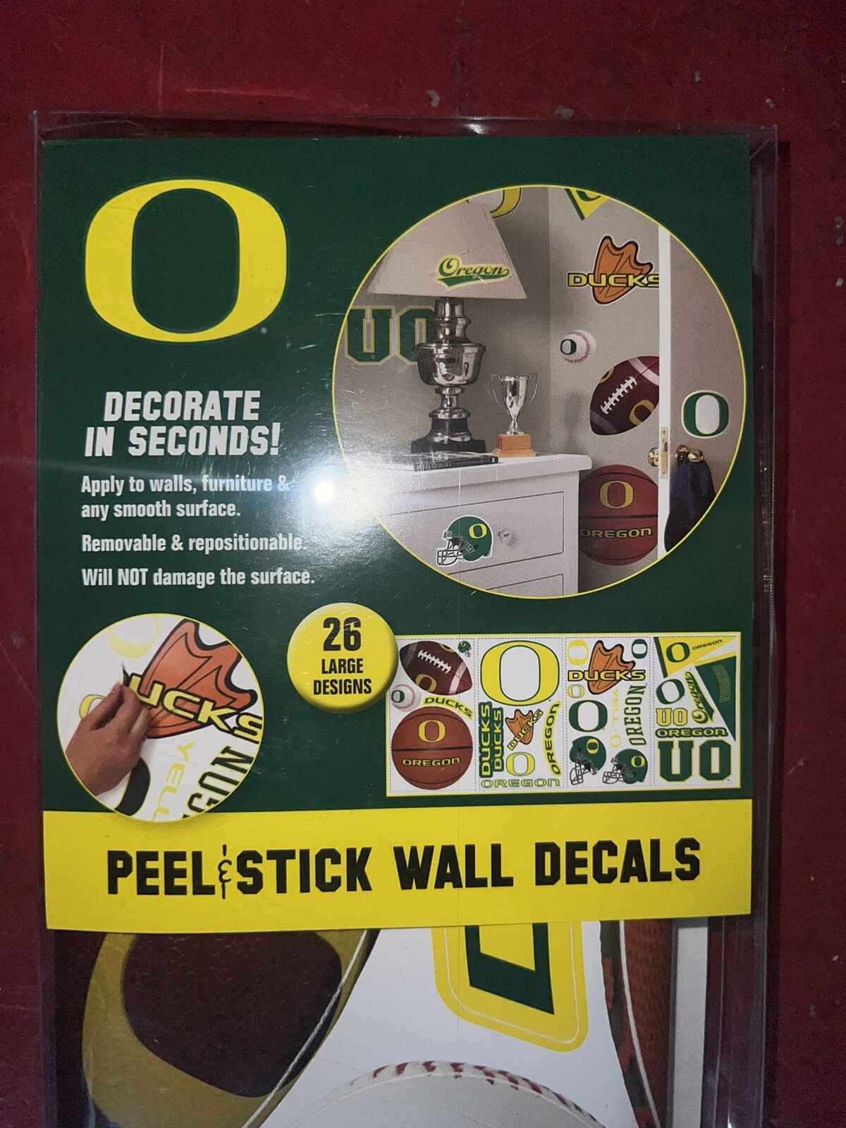 OREGON DUCKS Peel/Stick Wall Decals Easy Reusable 26 Designs, College Football