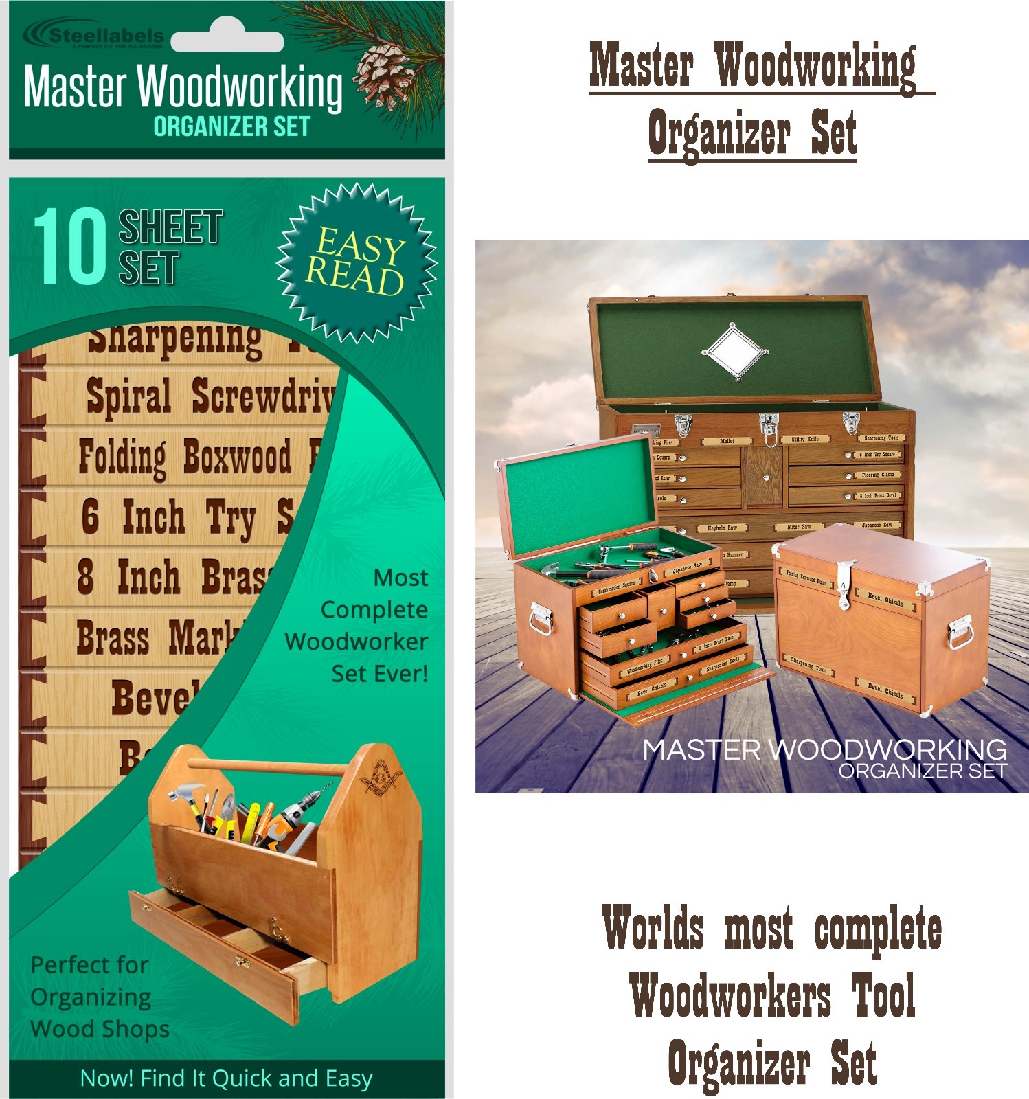 Organizer Labels for Wood Tool Drawers & Cabinets – Master Woodworker 10 PC Set