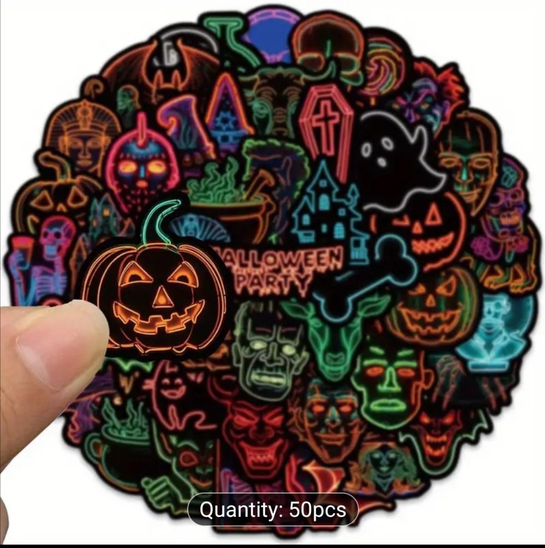 20 PCS Halloween Neon Colorful Spooky Season Trick Or Treat Stickers BRAND NEW