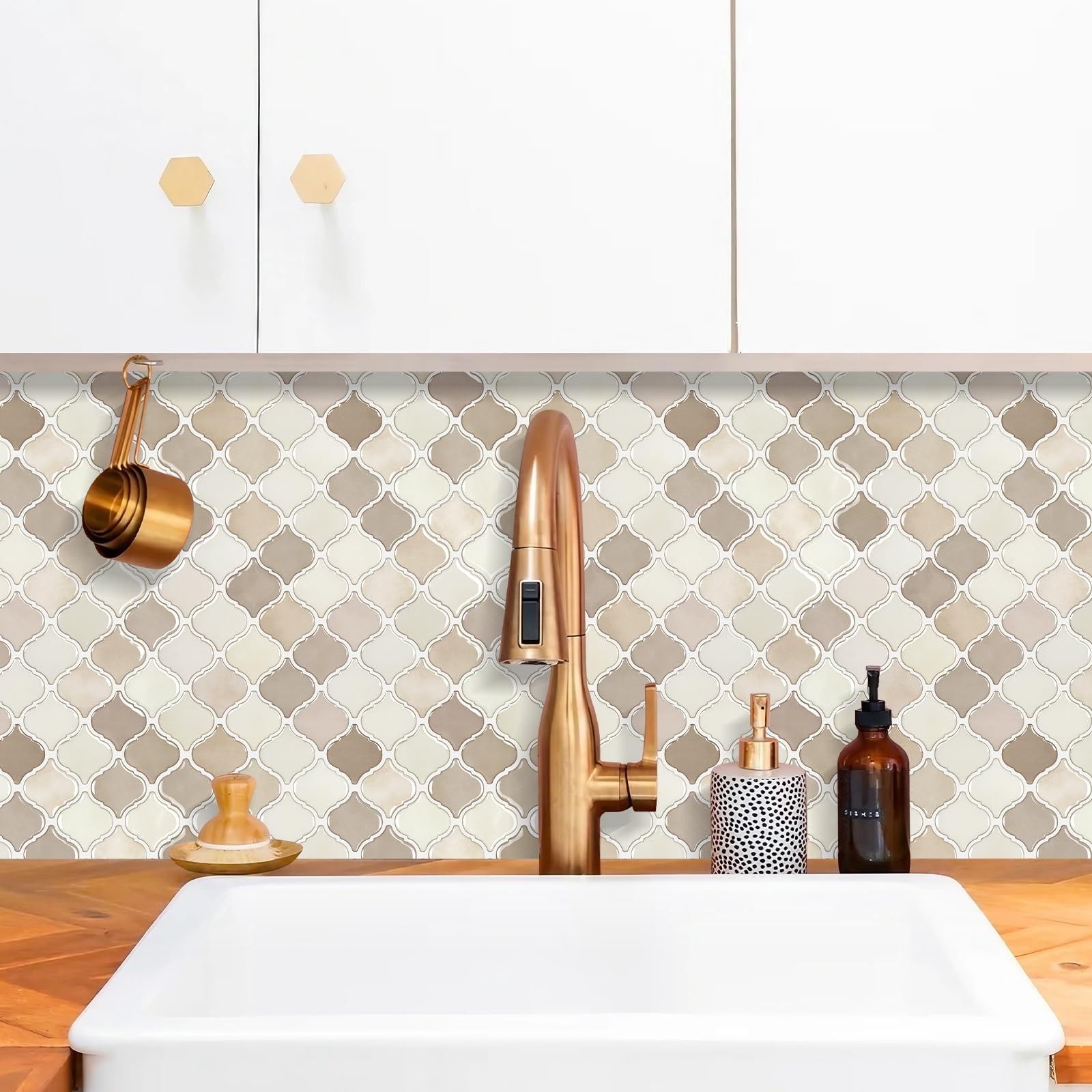 STICKGOO Arabesque Peel and StickAdhesive Wall Tile Stick on Tiles (Brown Beige)
