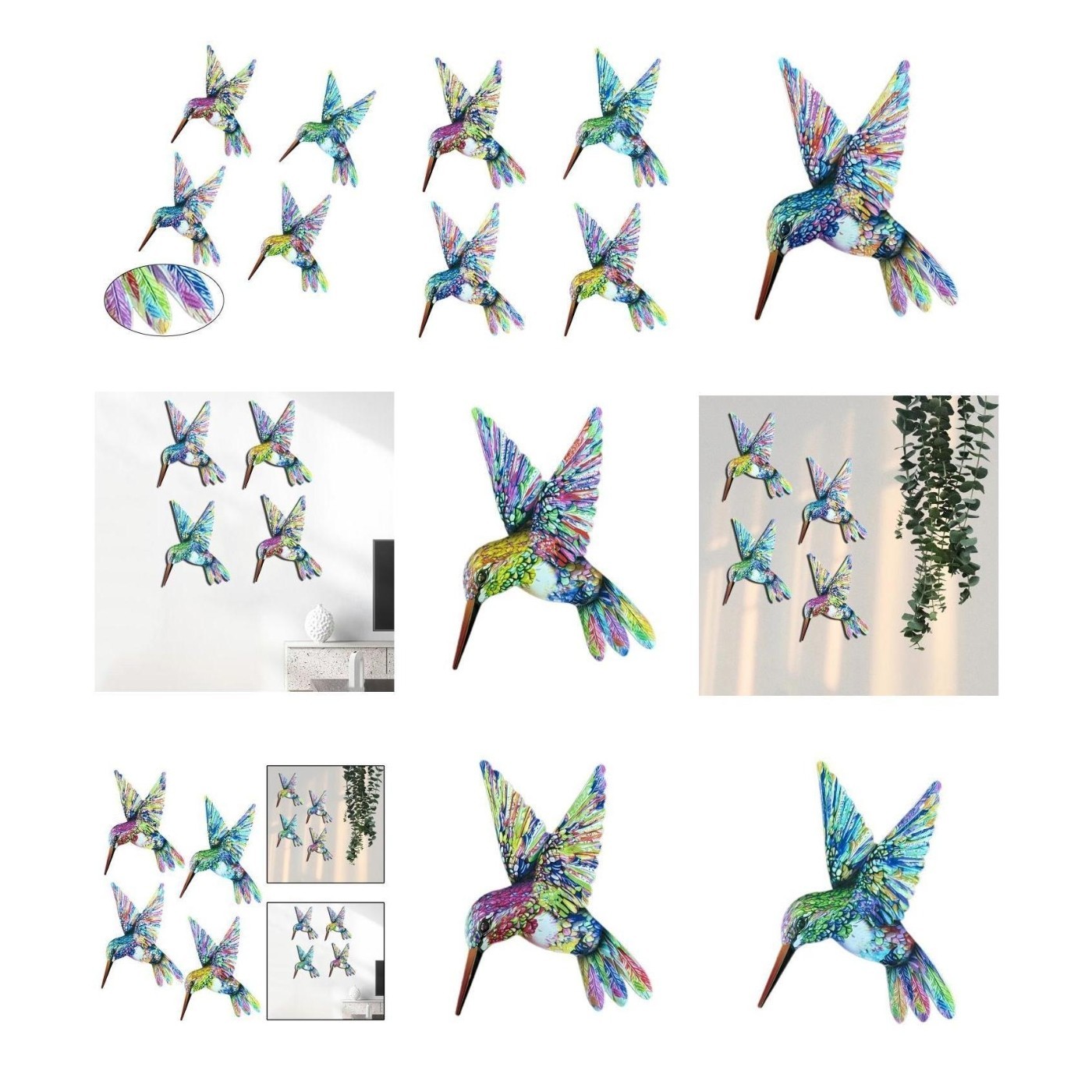 Bright Colorful Hummingbird Metal Wall Decoration for Indoor and Outdoor Use