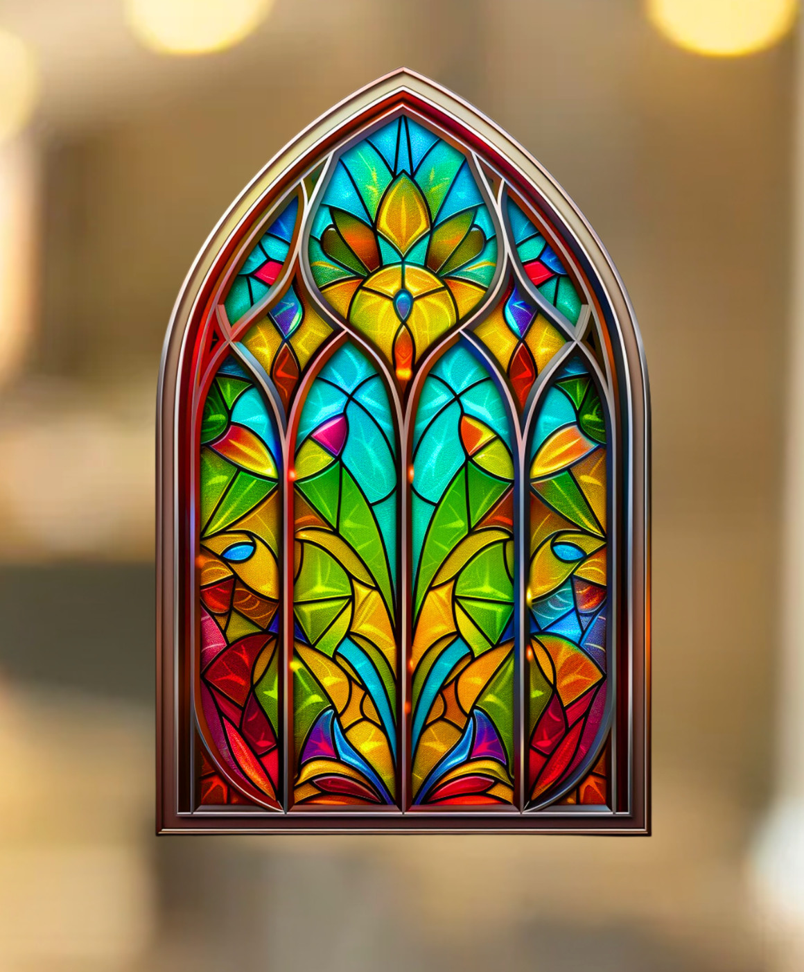 Church Glass Faux Stained-Glass ARCH WINDOW CLING Size 10.6" Vinyl