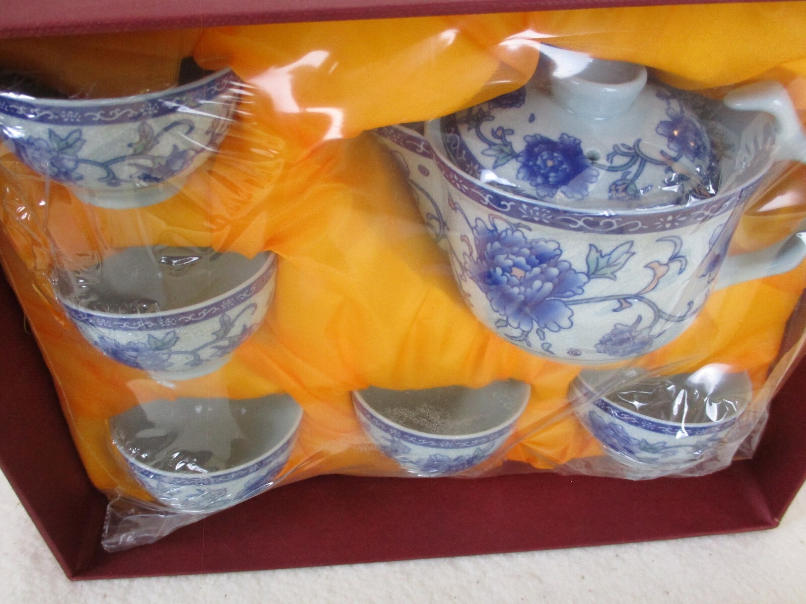 Tea Set, Blue Floral Tea set, Kettle and cups, Asian flare