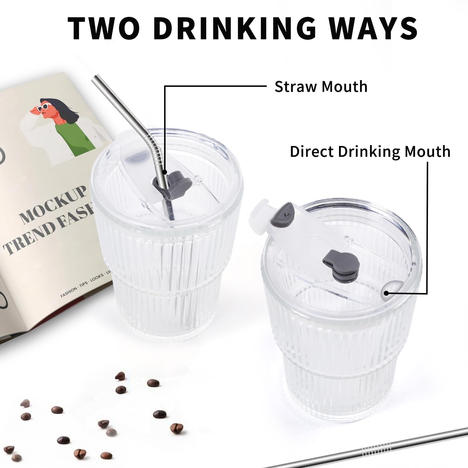 16 OZ Iced Coffee Cups with Lids and Straws Set of 4, Unbreakable Plastic Dri…