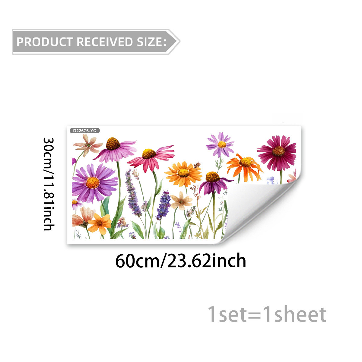 Non-Adhesive Butterfly Floral Static Cling Window Decal 11.81 x 23.62 in Purple