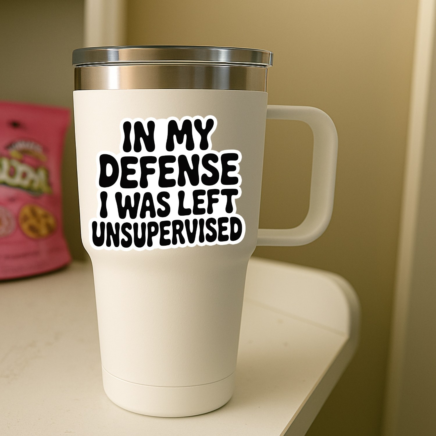 4PCS “In My Defense I Was Left Unsupervised” Stickers – Funny Sarcastic Quote