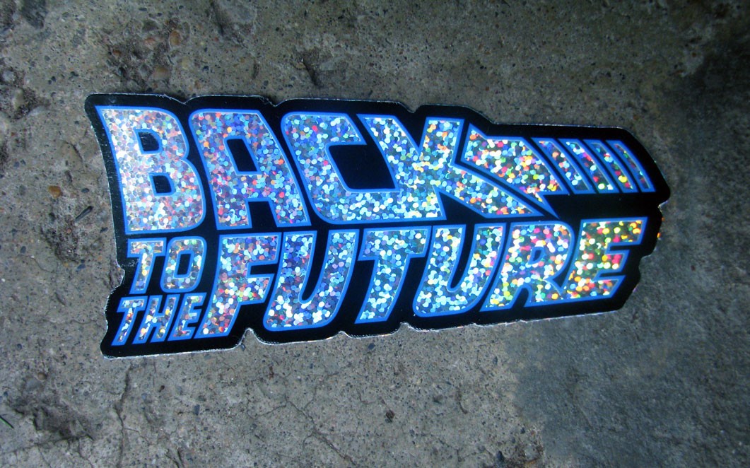 Back to the Future Glitter Sticker Skateboard Sparkle Shiny Logo Decal Retro