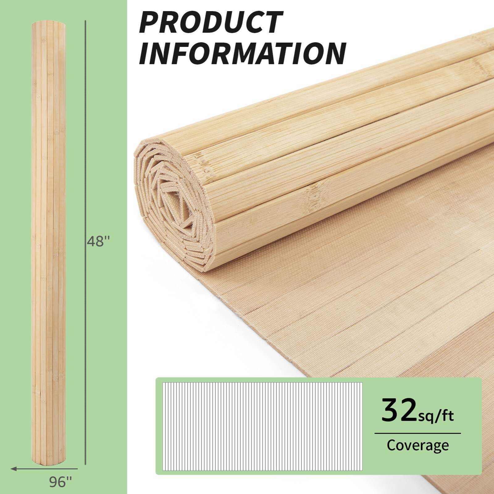 96x48in Natural Bamboo Wall Stickers, Cabinet Door Stickers, DIY