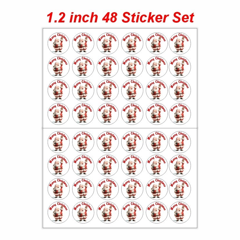 Santa Claus Merry Christmas Round Dot Stickers Set, 1.2" & 1.5"