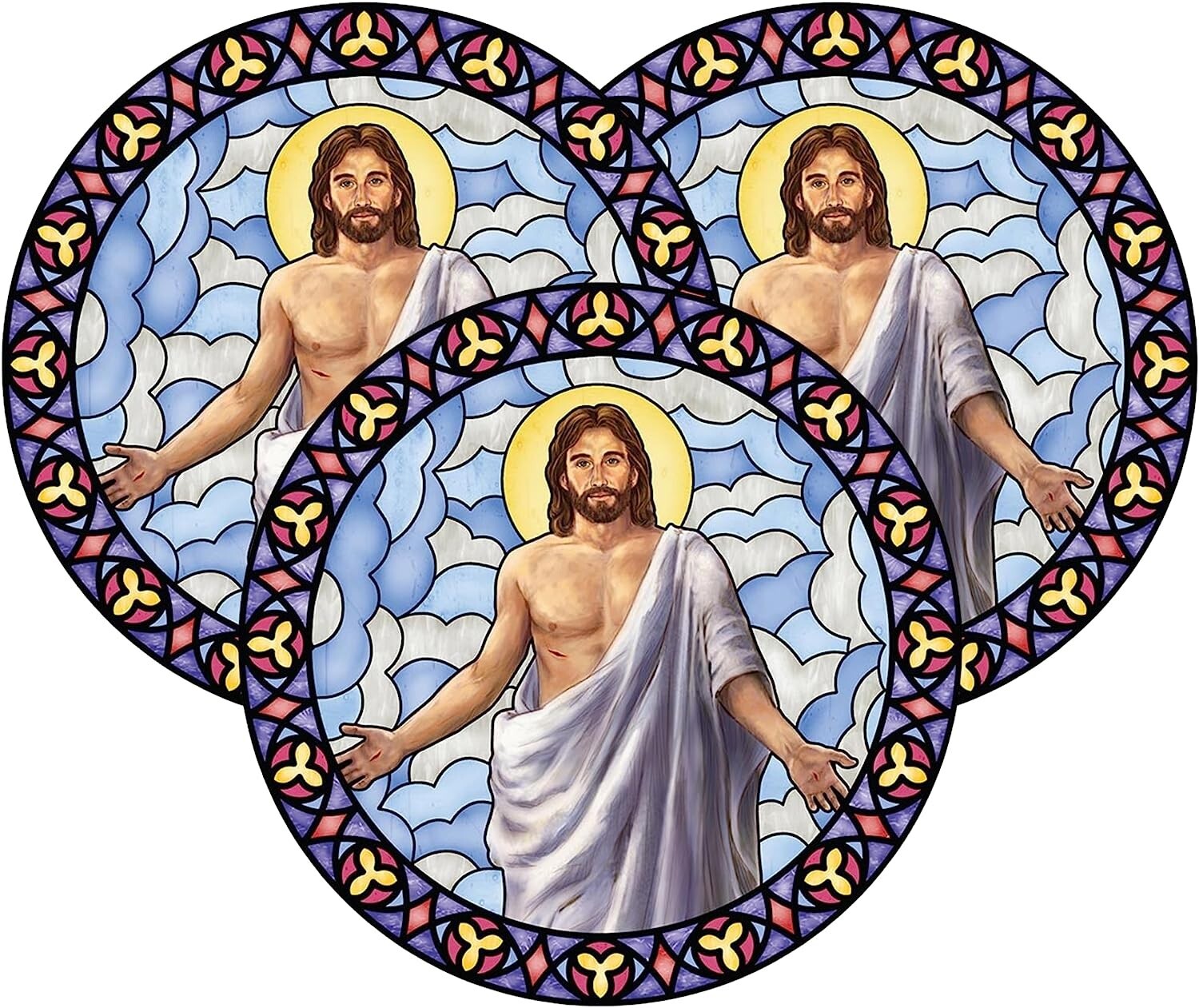 Risen Christ Window Cling Decorative Religious Decal for Home 5.75 In Pack of 3