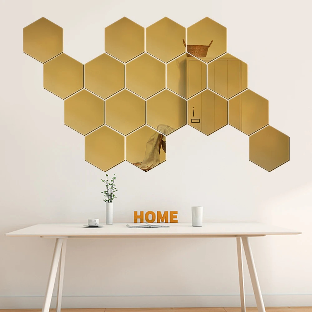 100/1pcs Hexagonal Acrylic Mirror Wall Sticker Mini Mirror Solid Paster
