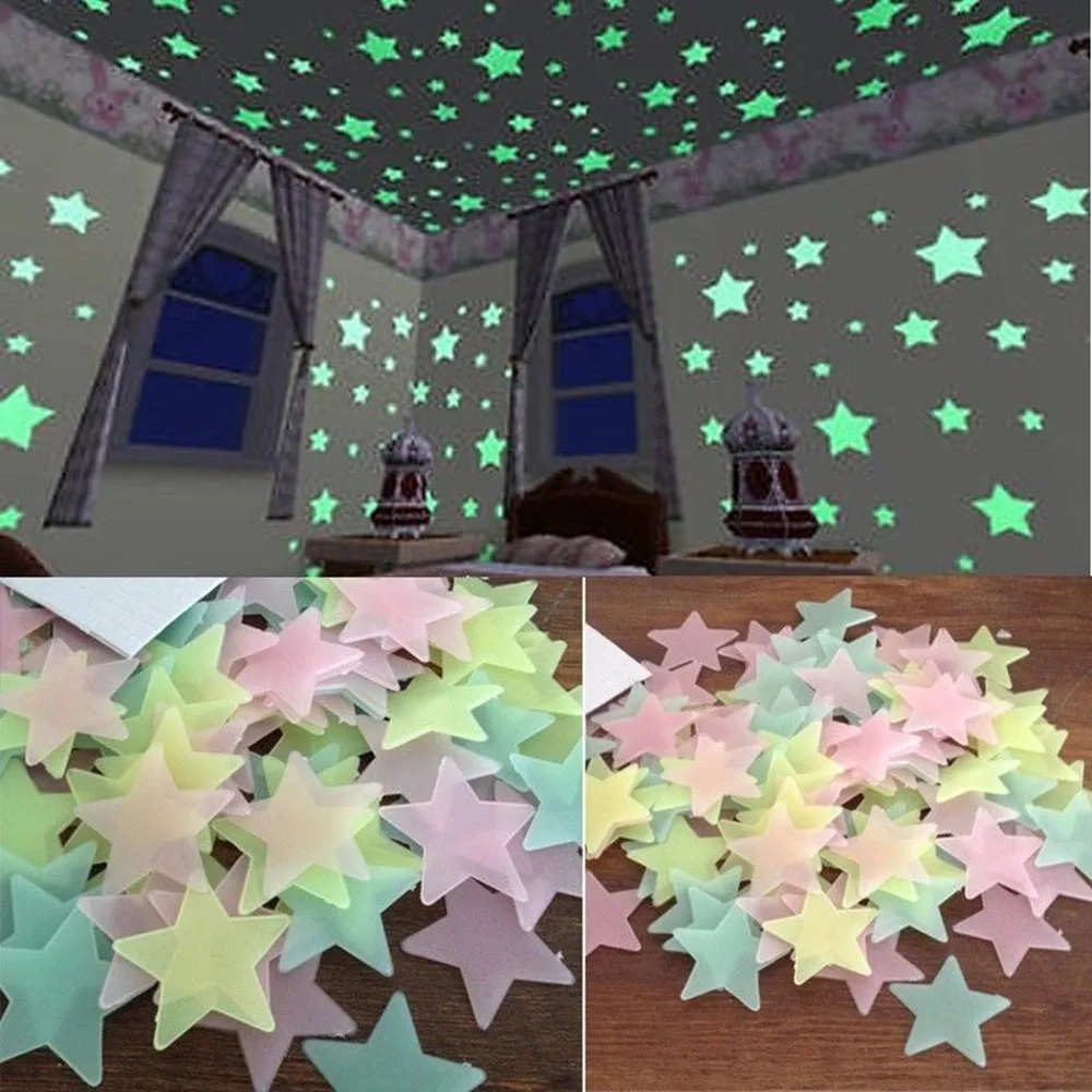 Multicolor 3D Glow in the Dark Star Wall Stickers 10 Pack Random Color Stars -US