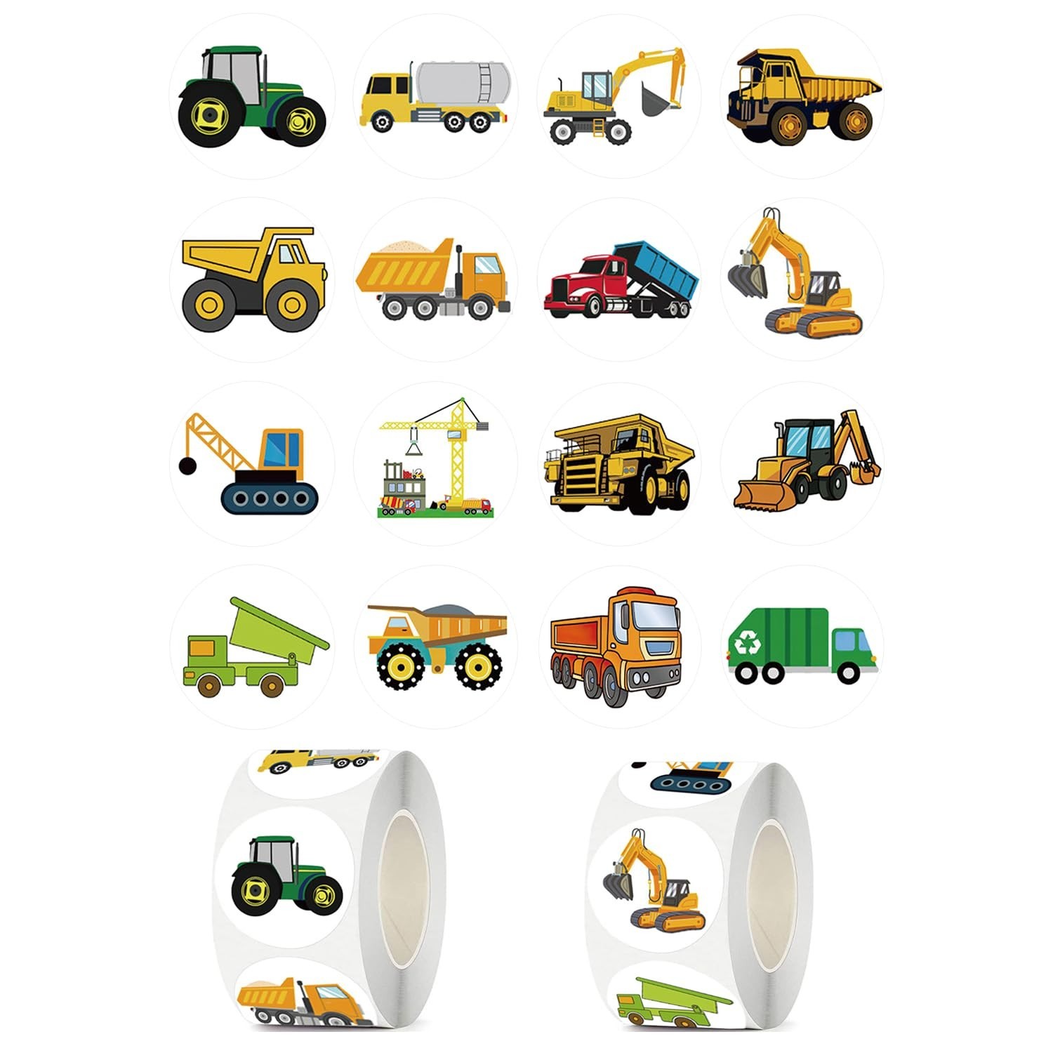 600 PCS Cartoon Car Stickers – 1.5 Inch Round, 16 Styles, Kids Party Favors, Sch