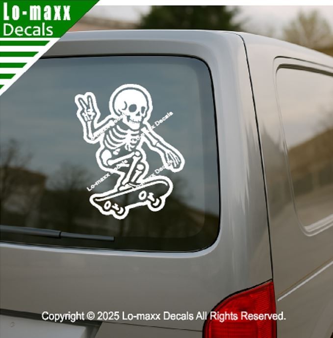 Skateboarding Skeleton Bones On Board Funny Die Cut Vinyl Decal Sticker