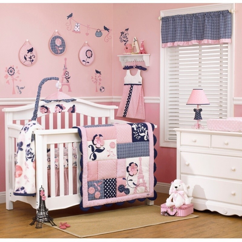 CoCaLo MADISON Wall Decals Pink Blue Girl Nursery Paris Eiffel Tower Birds Dress