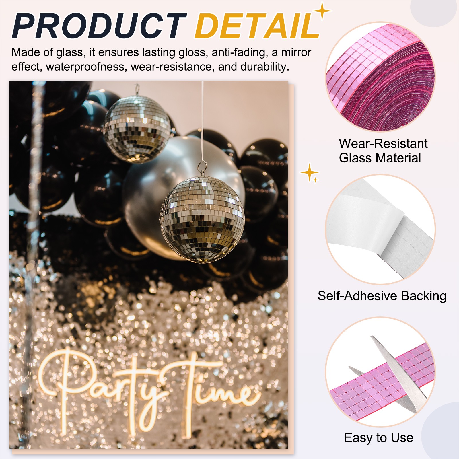 5x5mm Self Adhesive Mirrors Mosaic Tiles, 10000 Pcs Mosaic Sticker, Pink