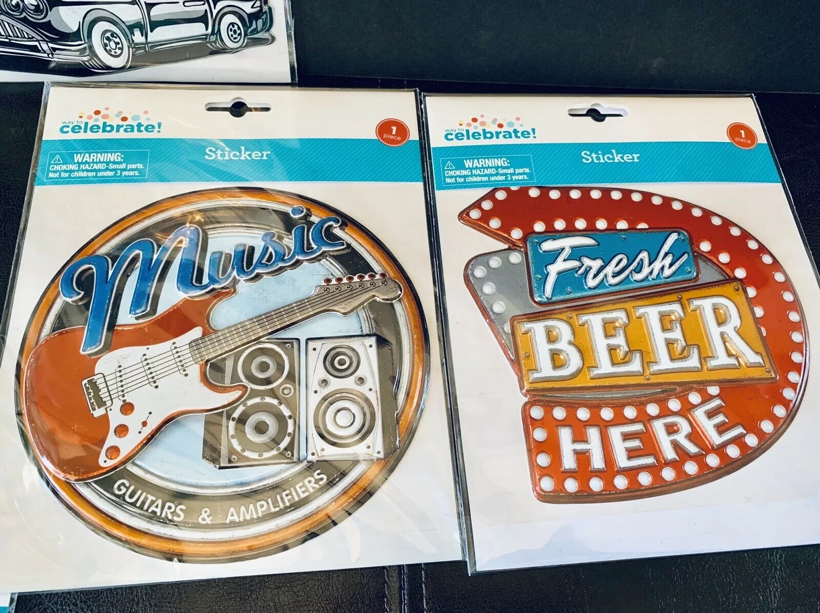 5 Pk Celebrate 3D Wall Sticker Shaped, Coffee,Beer,Music,66,Dad’s Garage. NEW