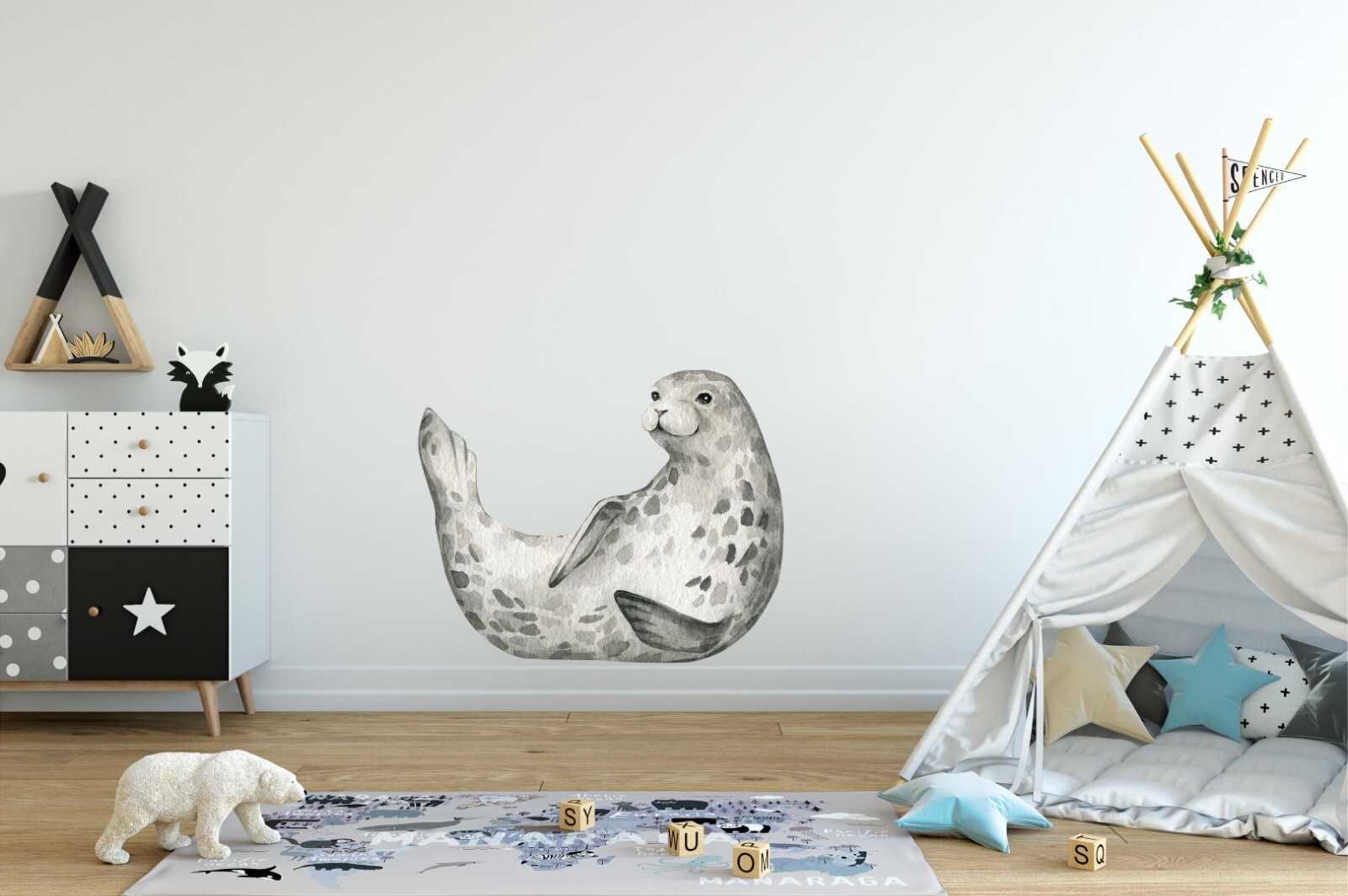 Whimsical Spotted Seal Ocean Fabric Wall Decal Removable Arctic Sea Life Nursery
