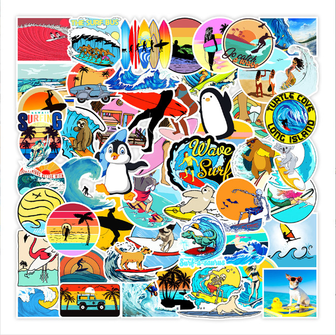 50 Pcs Stickers Summer Vacation Surfing Sports Beach Car Luggage Laptop Vinyl