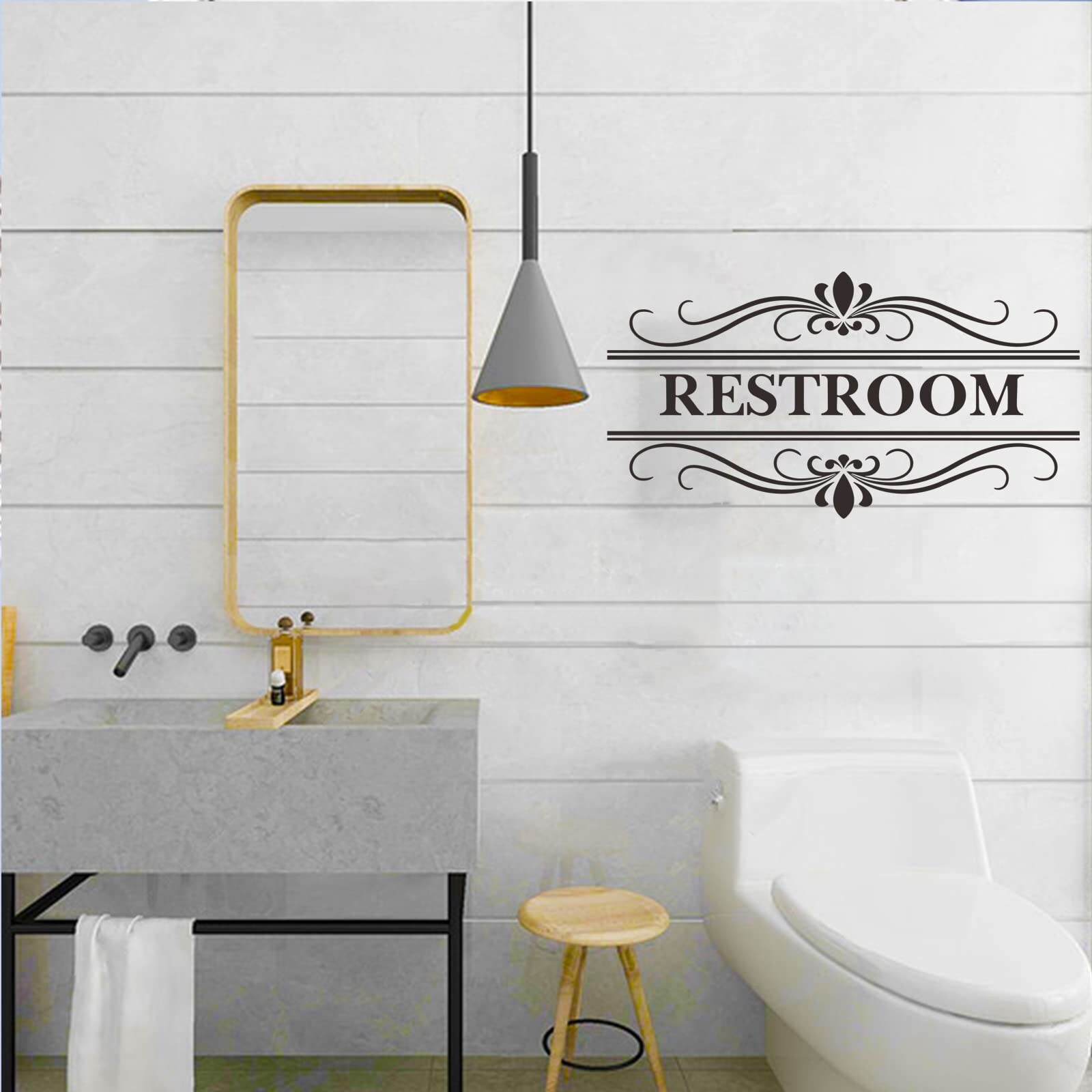 Restroom Sign Wall Decal Vinyl Stickers, Removable Cute Art Design DIY Sticke…