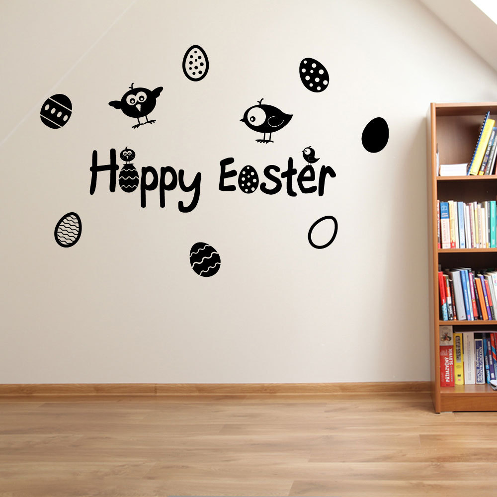 Happy Easter Chicks Birds Eggs Display Vinyl Window & Wall Decals Stickers A147