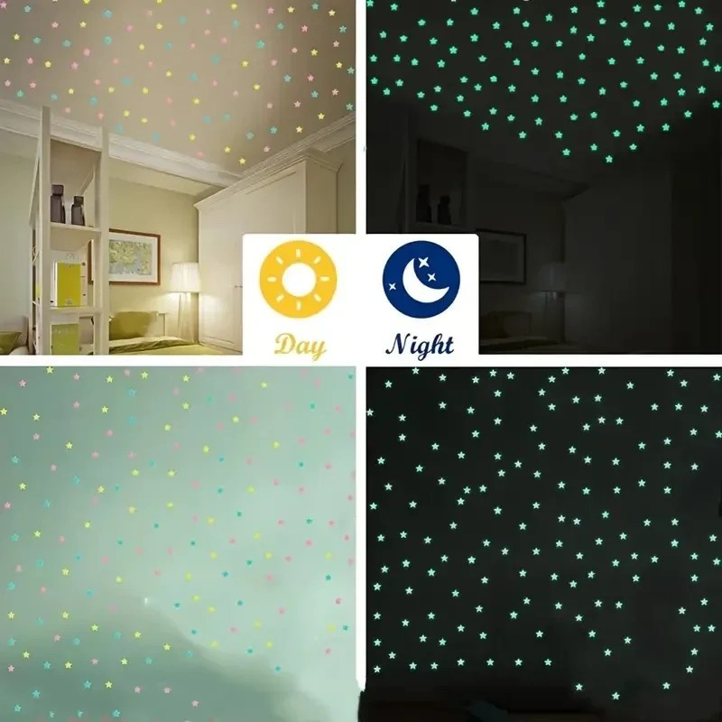 3D Luminous Glow In The Dark Fluorescent Decals Star Wall Stickers