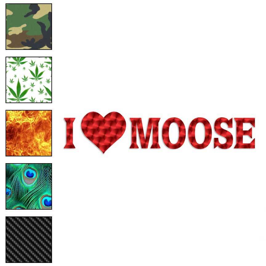 I Heart Love Moose Hunting, Vinyl Decal Sticker, 40 Patterns & 3 Sizes, #2295