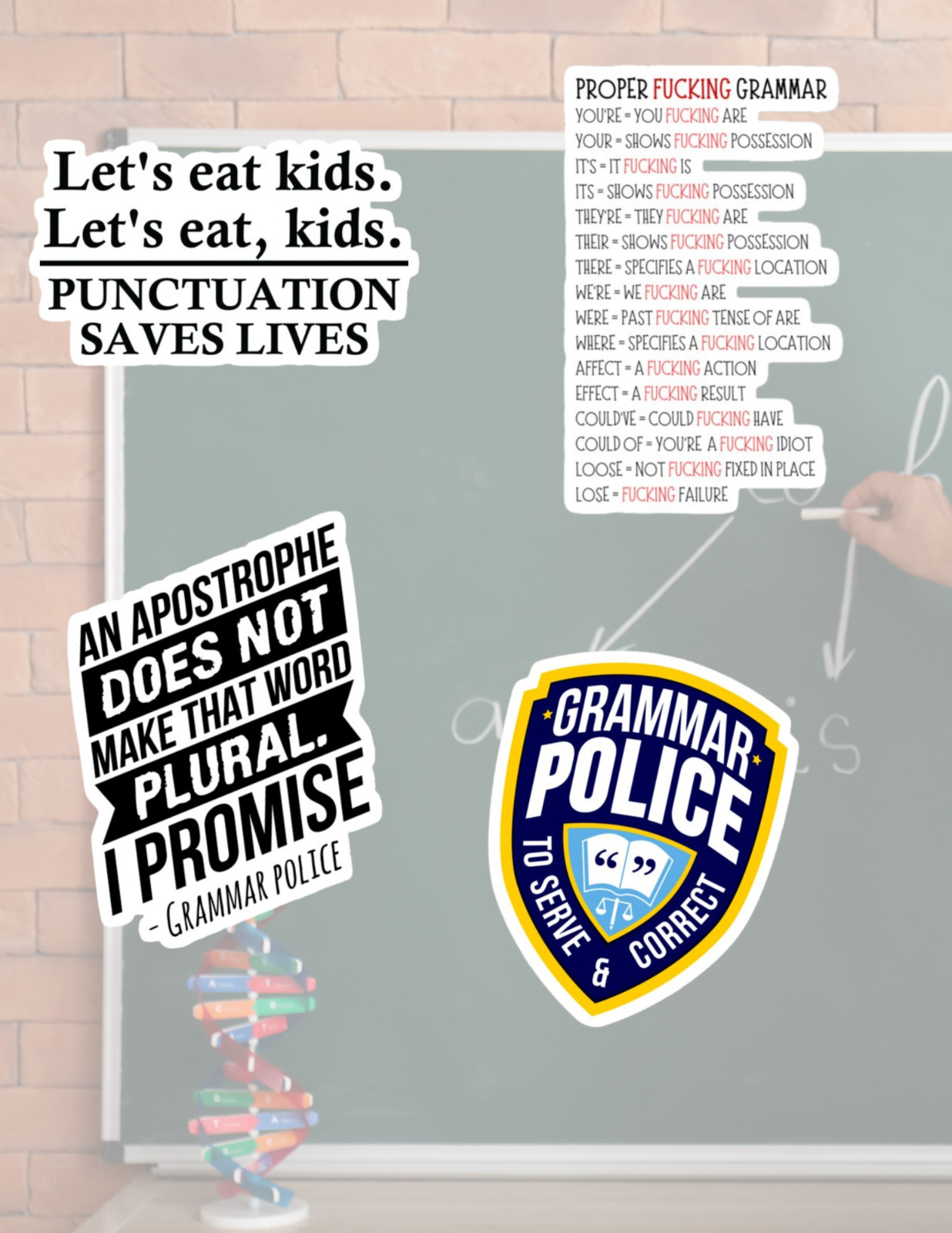 Grammar Police 4pc Sticker Pack