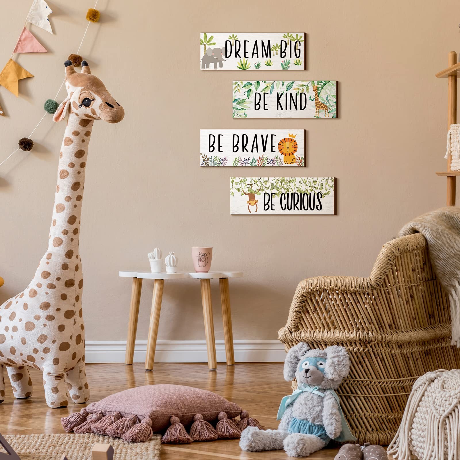 4 Pieces Woodland Nursery Decor Safari wall art Be kind brave curious Cute Ju…