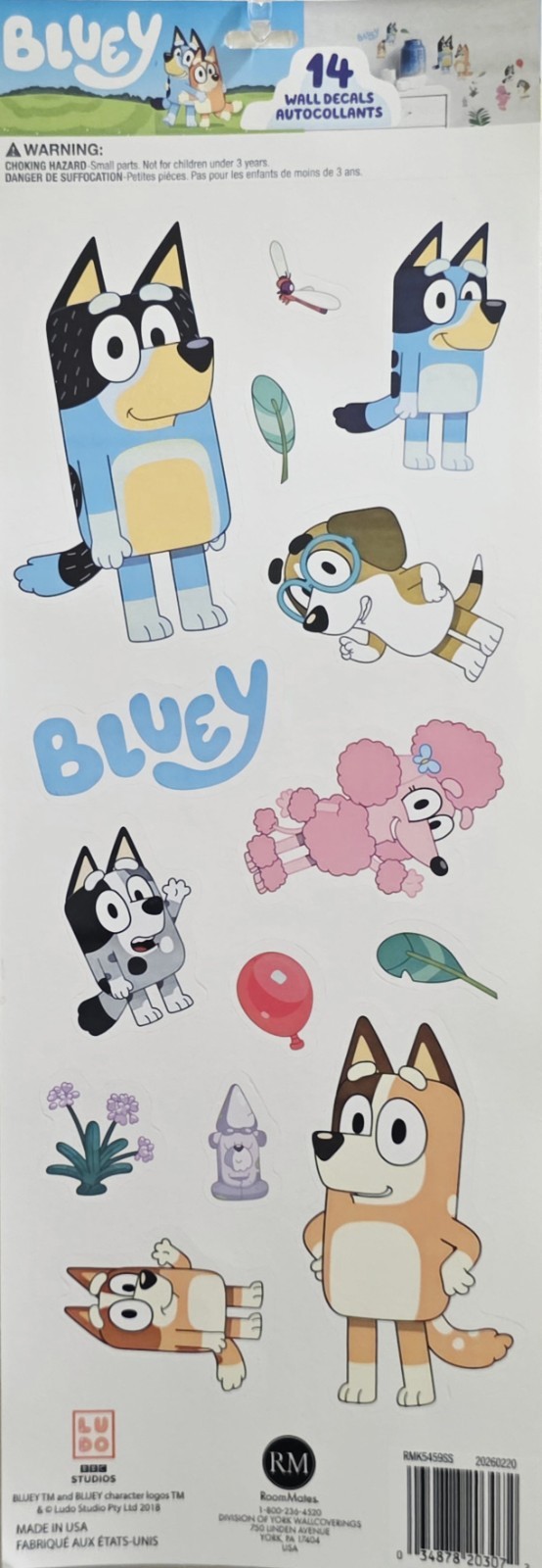 Kids Bluey Room Wall Decals Peel & Stick 14 Pieces/Stickers Birthday Party Decor