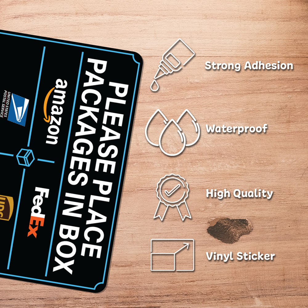Please Place Packages in Box Sticker Sign – UV Resistant for Amazon UPS FedEx