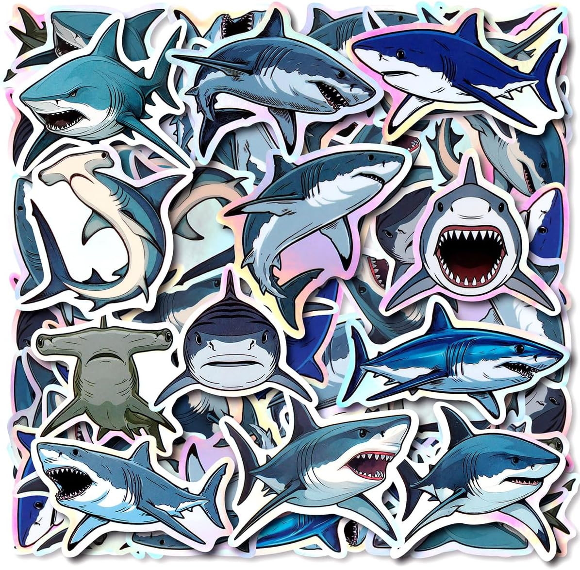 100Pcs Holographic Shark Waterproof Vinyl Stickers for Decor & Party Favors