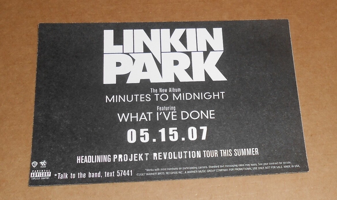 Linkin Park Minutes to Midnight Sticker 2007 Original Promo 6×4