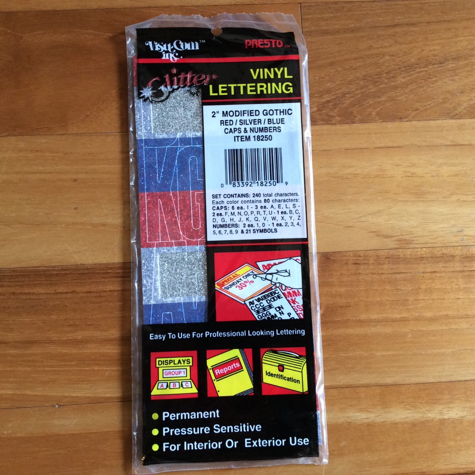 PRESTO Vintage 2” Glitter Red, Silver, Blue Mod Gothic 240 Vinyl Letters Numbers