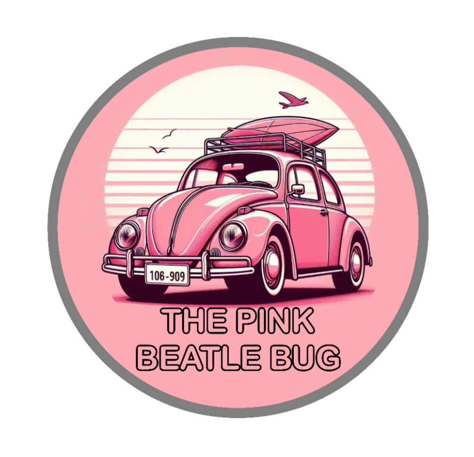 Car Classics "VW Beatle Bug Pink " – 4" Handcrafted Vinyl Decal Vehicle Cooler