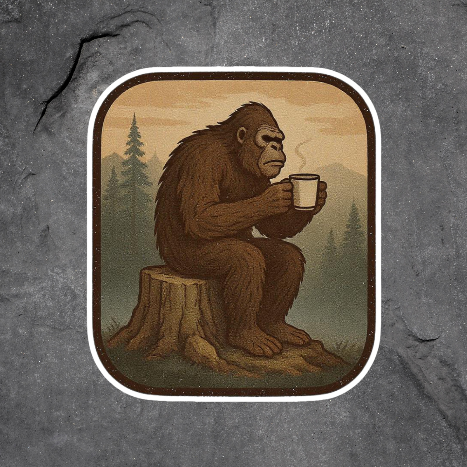 Bigfoot Coffee sticker vinyl decal funny camping forest mug stump chill vibes