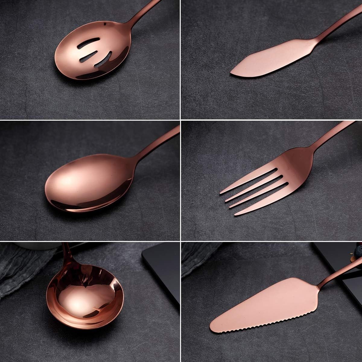6-Piece Gold Serving Flatware Silverware Set,Stainless Steel Serving Utensil …