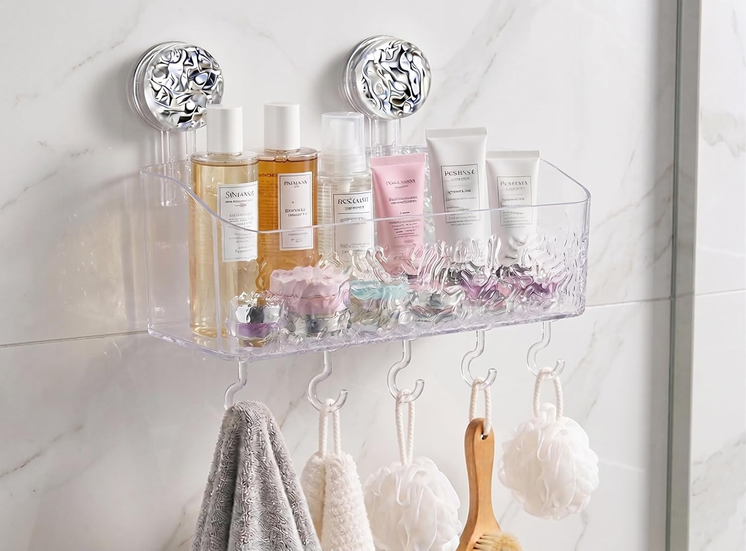 Suction Cup Shower Caddy for Bathroom & Shower, Drill-Free Toothpaste, and Razor