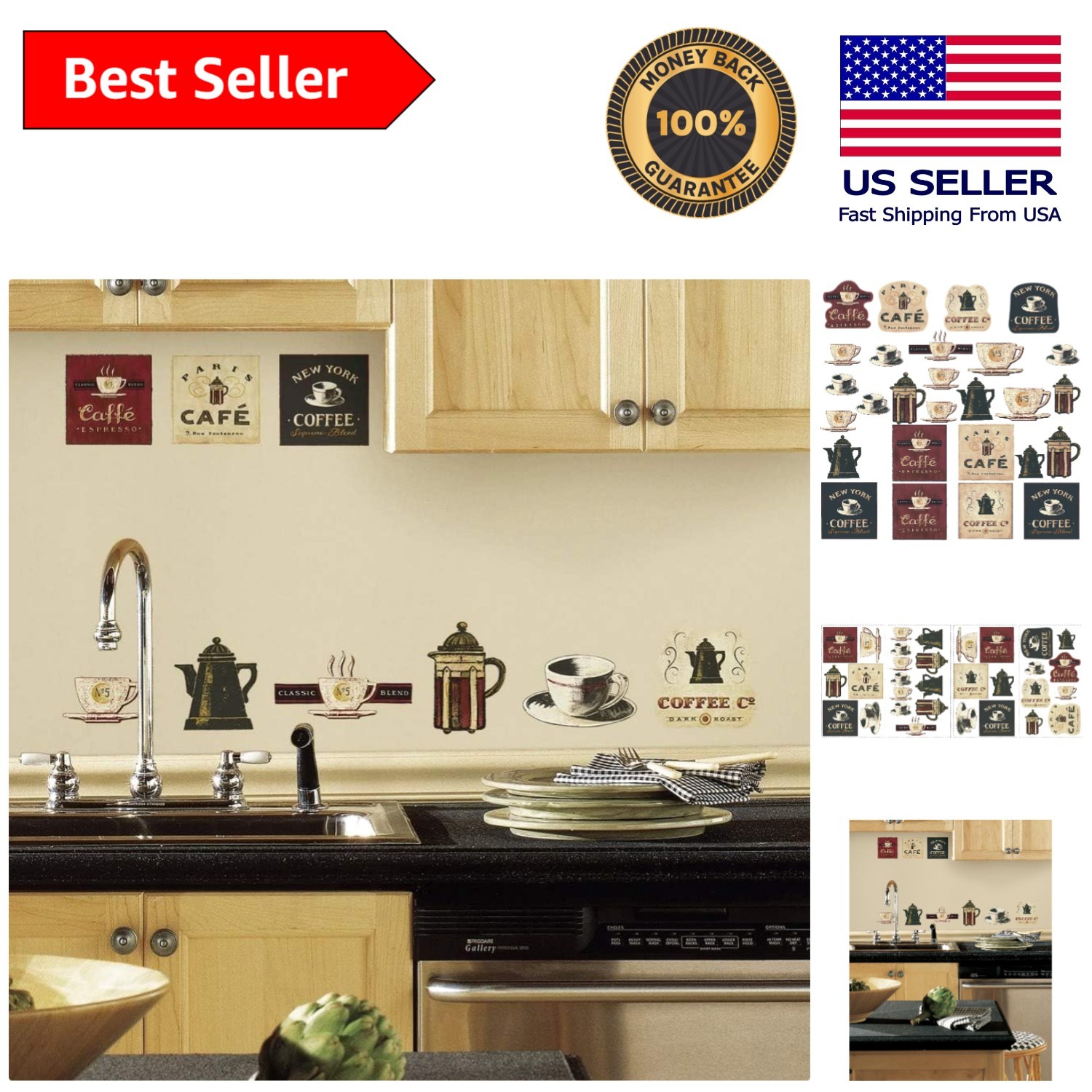 Multicolor Peel & Stick Coffee Wall Decals – Easy, Removable Art for Any Space