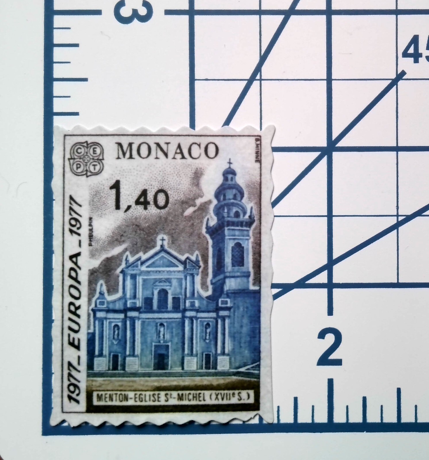 Monaco Stamp 1977 Europa Menton Saint Michel Church Die Cut Vinyl Sticker Decal