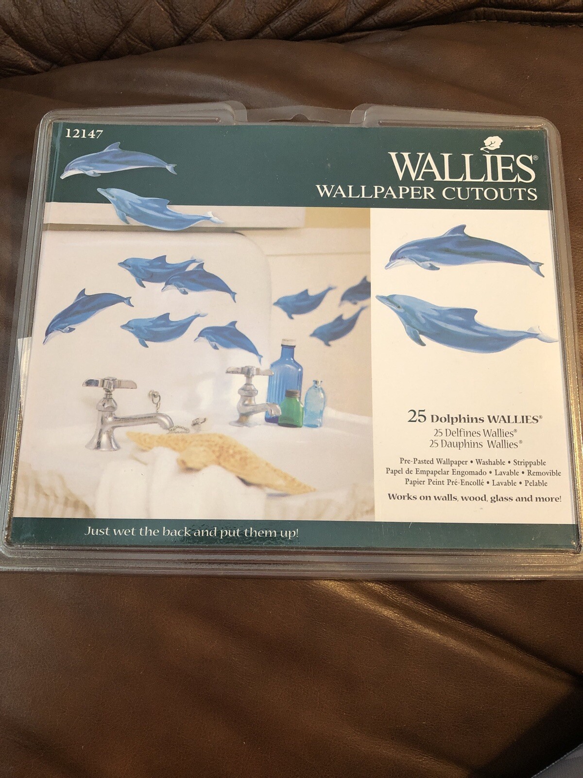 WALLIES Wallpaper Cutouts 25 Blue Dolphins Washable Pre-Pastes Strippable
