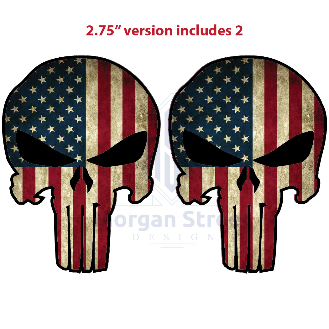 Yeti American Flag Punisher TWO (2) 2.75” Phone Yeti Decals Stickers