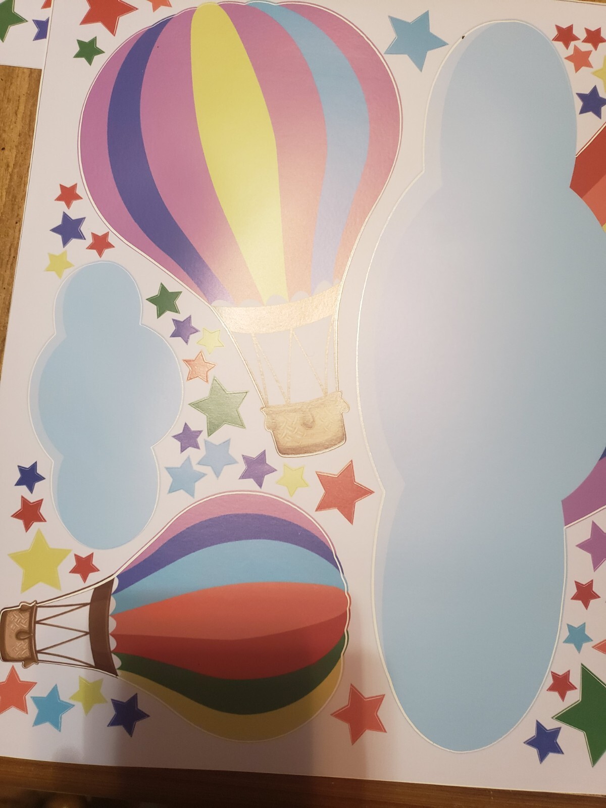 Large Rainbow Wall Decal Kids Room Balloons Stars Clouds NIP