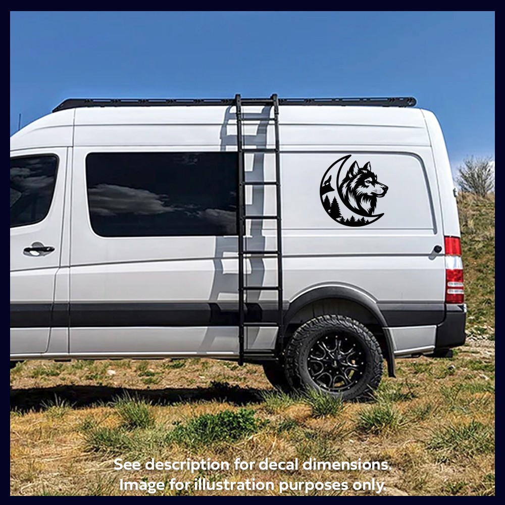 Wolf Moon Mountain Vinyl Decal Sticker – Camper Van Wolves Graphic Adventure