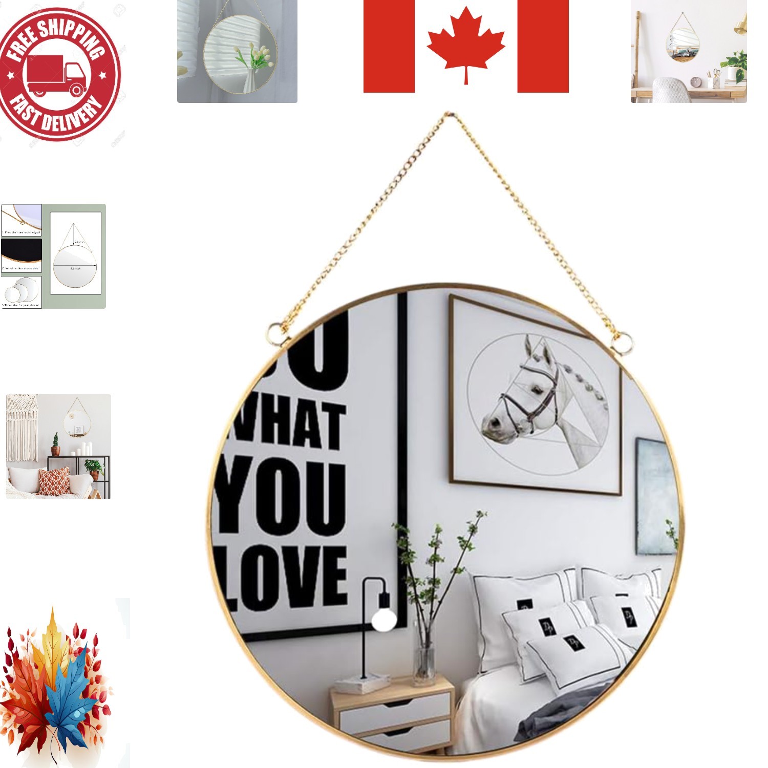 Polished Gold Decorative Mirror – 9.8 inch Round Hanging Accent for Home